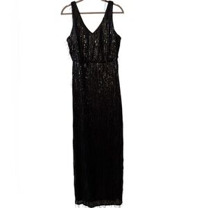 R & M Richards Black Sequin Gown